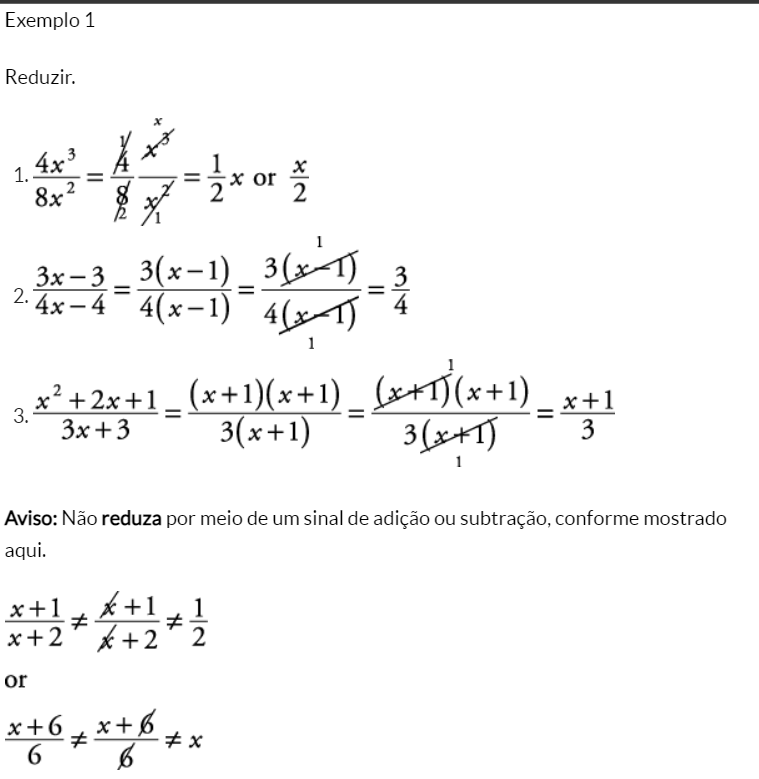 Simplificação de frações algébricas 